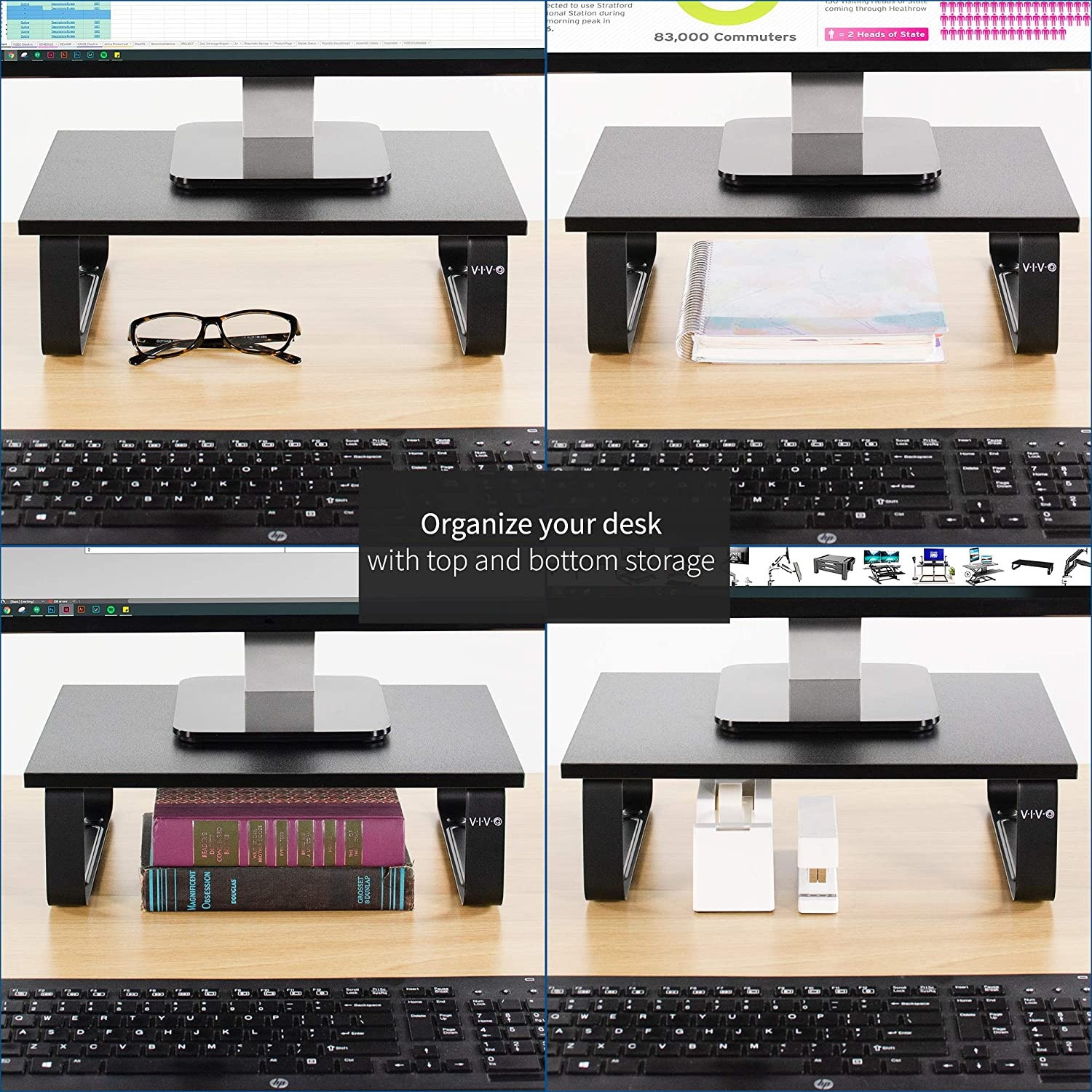 VIVO Black Wood 24" Wide Desktop Stand Ergonomic TV Monitor Riser Desk Organizer