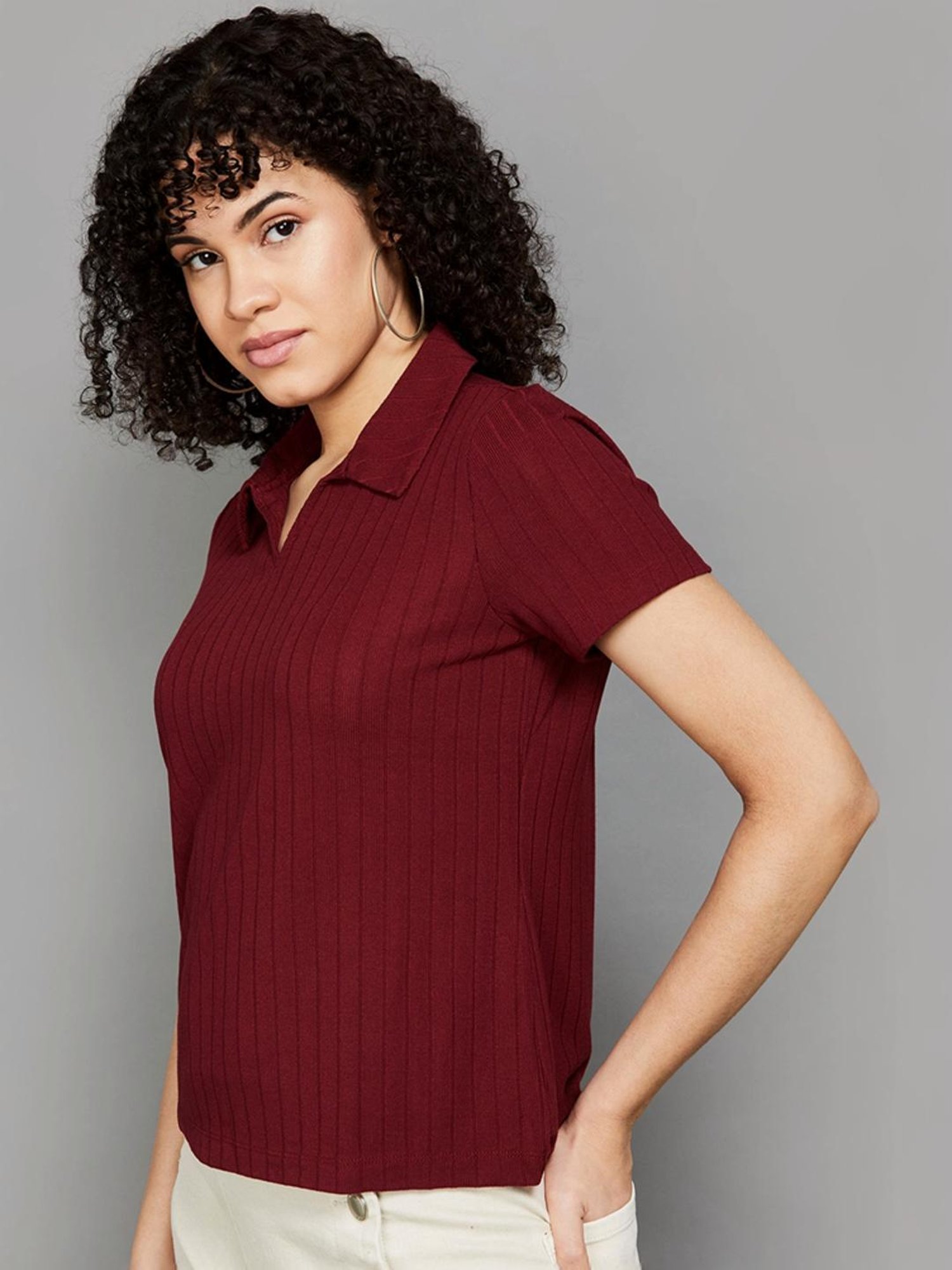 Fame Forever by Lifestyle Maroon Striped Top