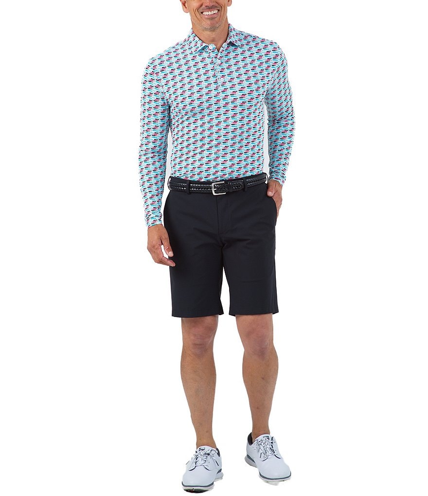 IBKUL Long-Sleeve IceFil&reg; Printed Polo Shirt