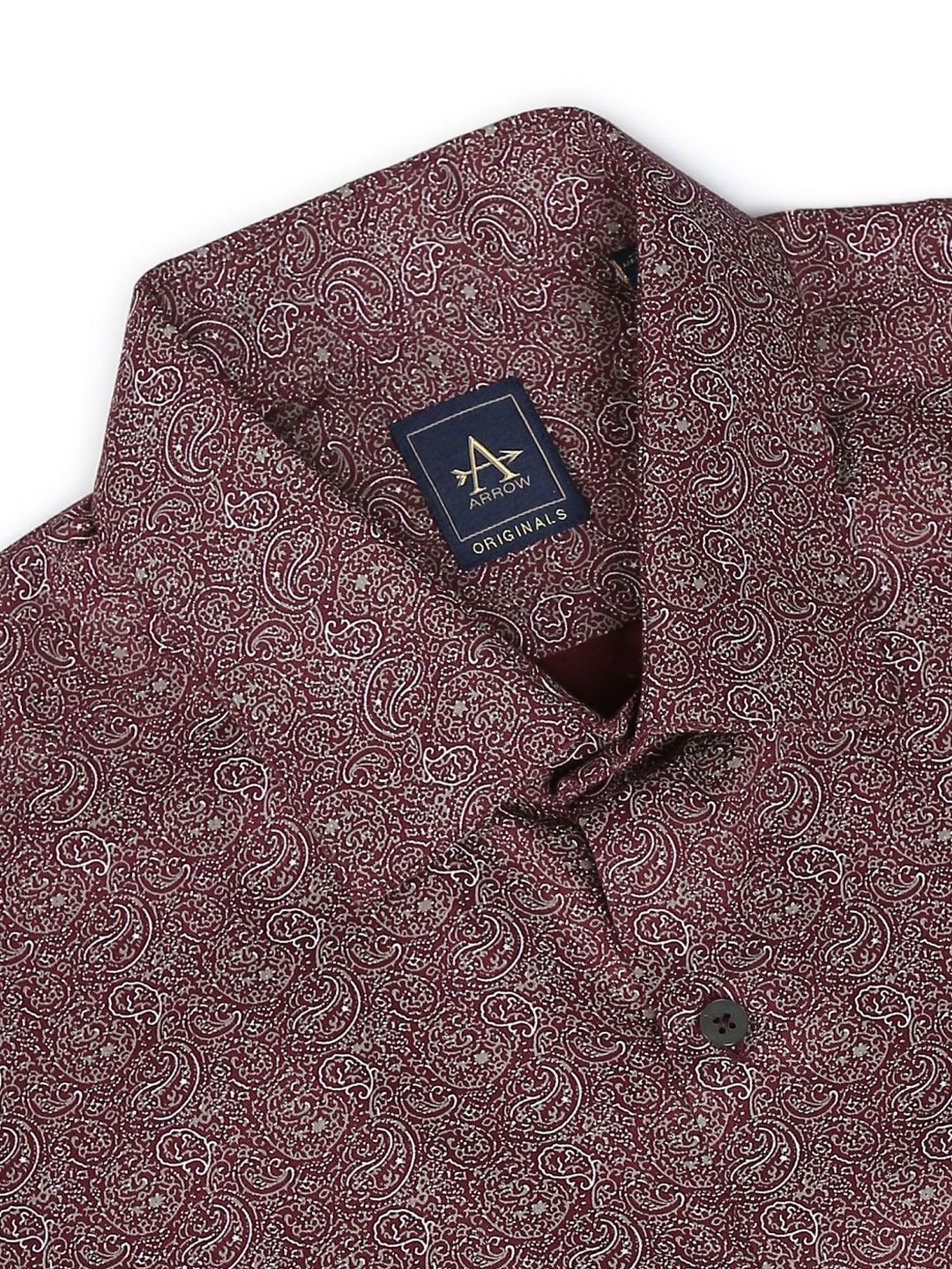 Arrow Maroon Cotton Slim Fit Printed Shirt