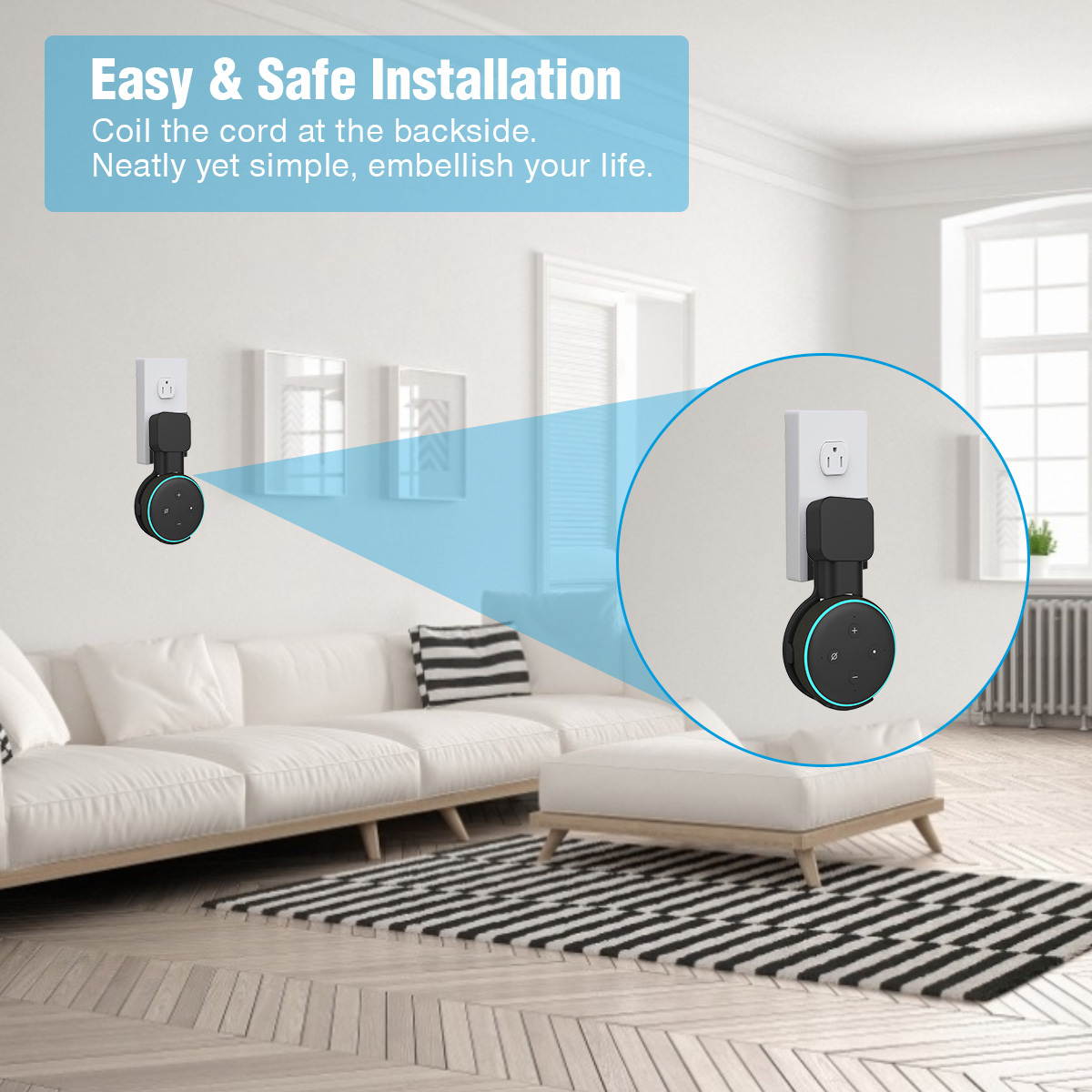 2pcs Outlet Wall Mount Stand Holder for Echo Dot 3rd Generation Speaker