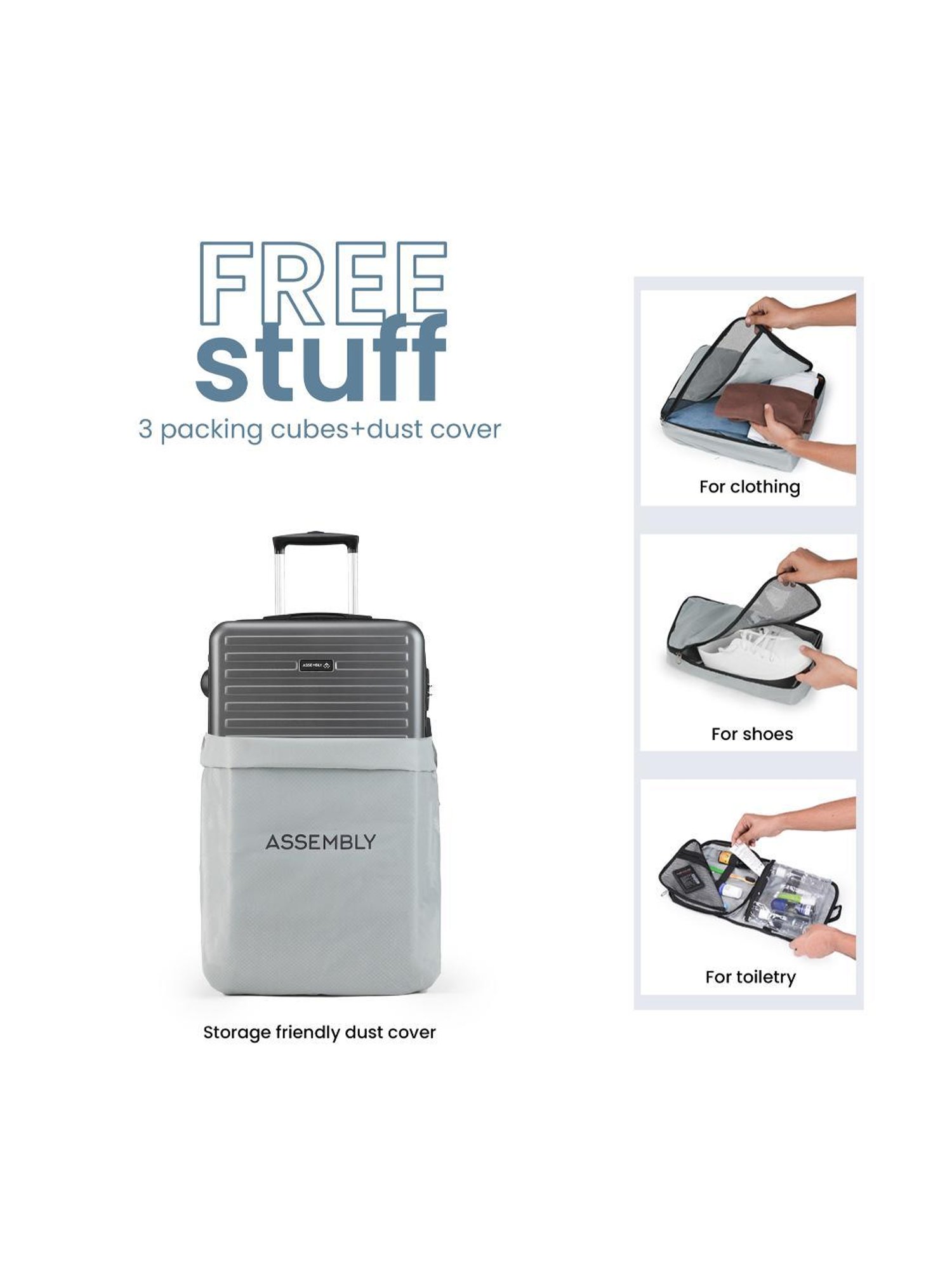 Assembly Grey Silver Textured Hard Trolley Bag Set of 2 - 20, 24 inches