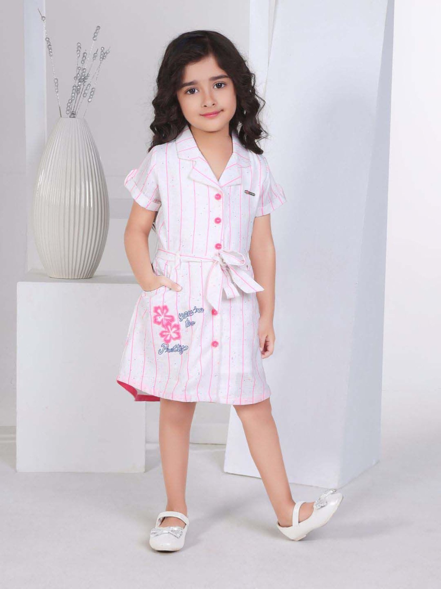 Peppermint Girls Pink Cotton Striped Dress