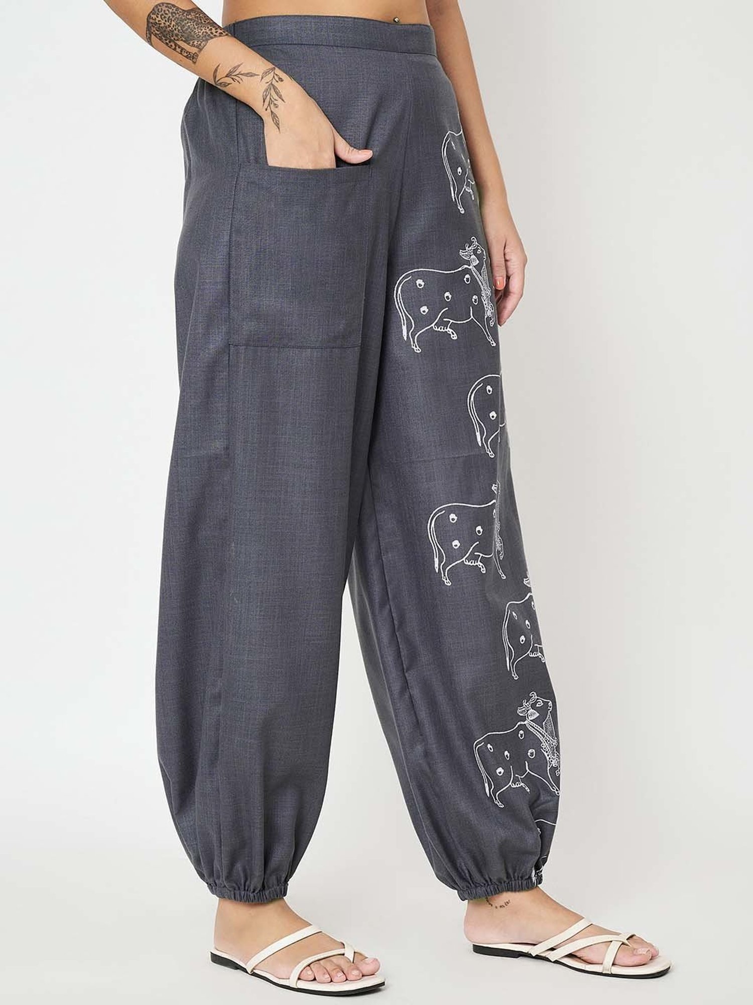 9rasa Grey Printed Harem Pants