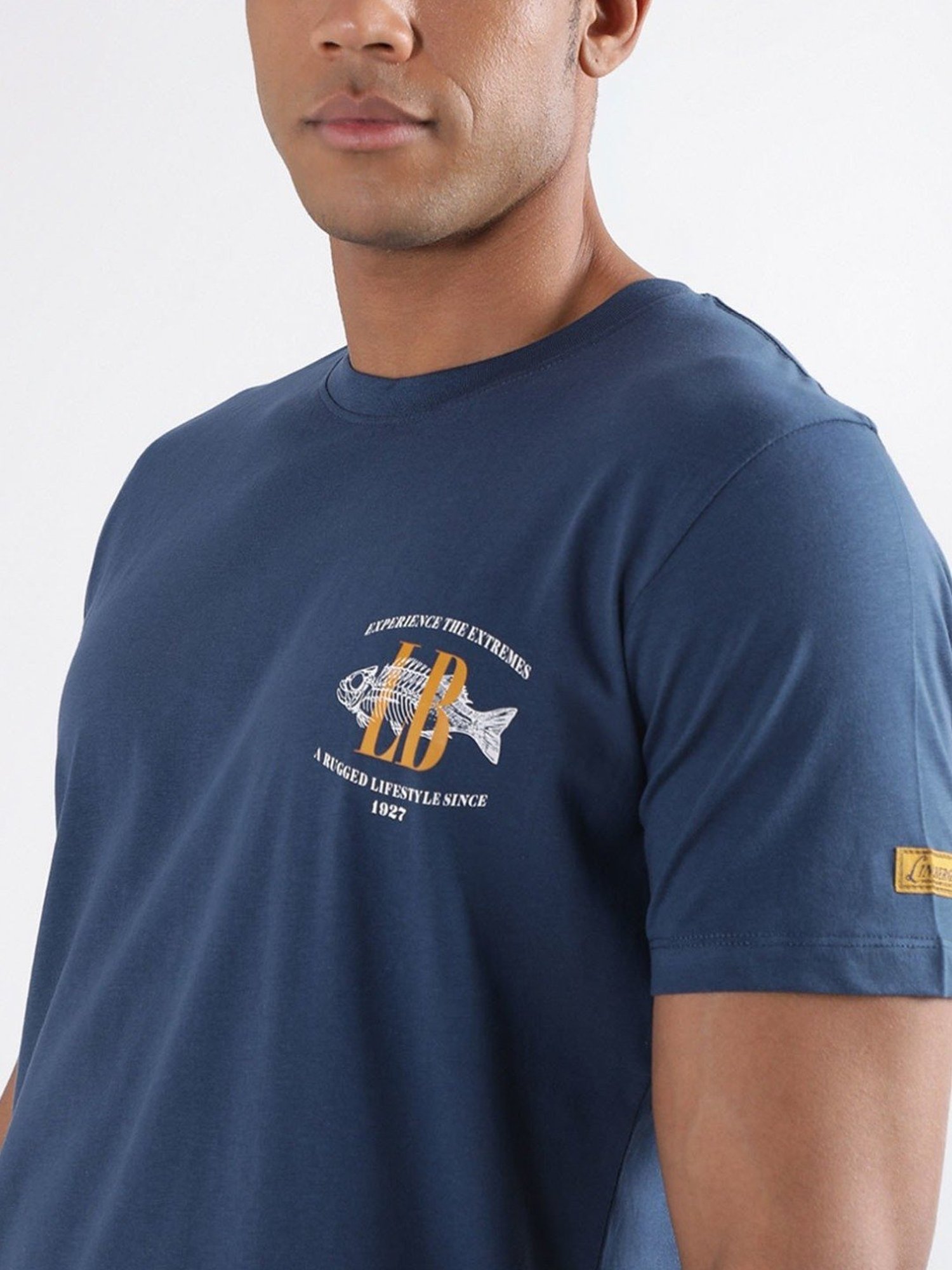 Lindbergh Blue Cotton Regular Fit T-Shirt
