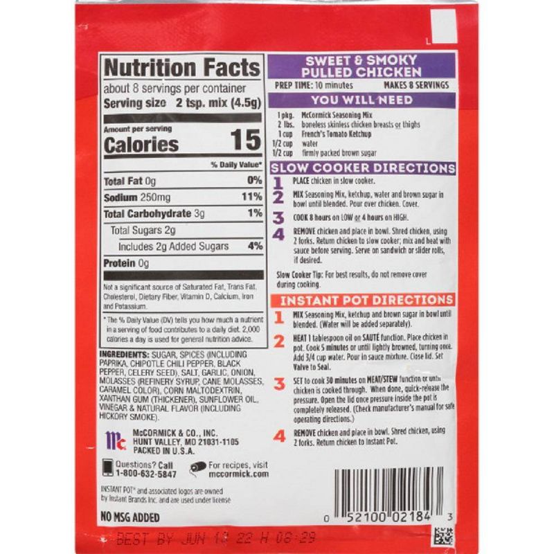 McCormick Slow Cookers Sweet & Smoky Pulled Chicken - 1.25oz