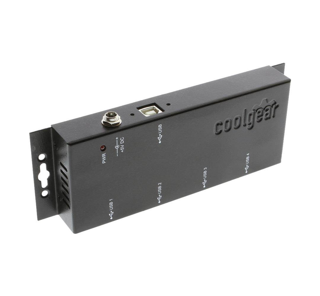 Coolgear Metal 4-Port USB 2.0 Powered Hub for Industrial Use w/ Screw Lock