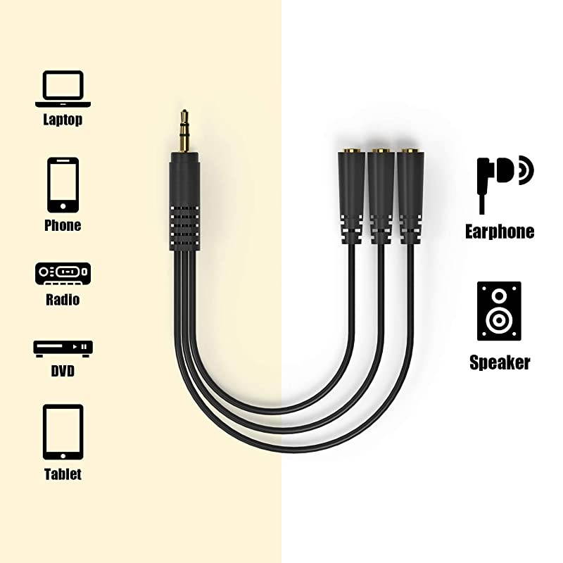 9 Inch 35mm 18quot Male to 3X Female Stereo Splitter Audio Cable 3 Way Splitter GoldPlated