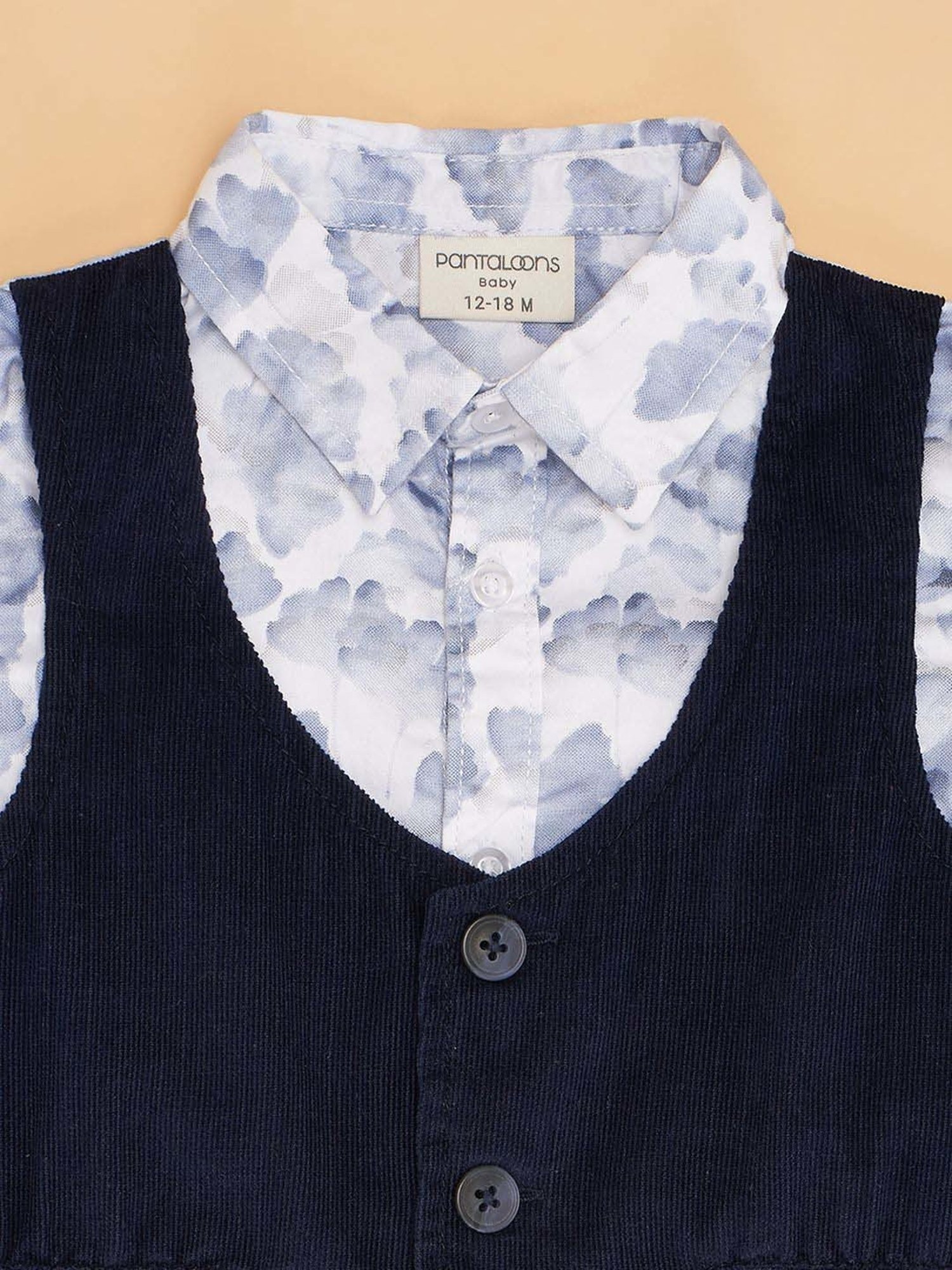 Pantaloons Baby Boys Bright White & Blue Cotton Printed Full Sleeves Shirts