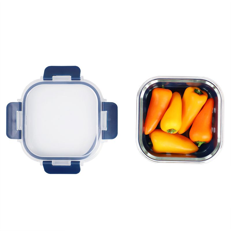 Michael Graves Design Square 17 Ounce High Borosilicate Glass Food Storage Container with Plastic Lid, Indigo