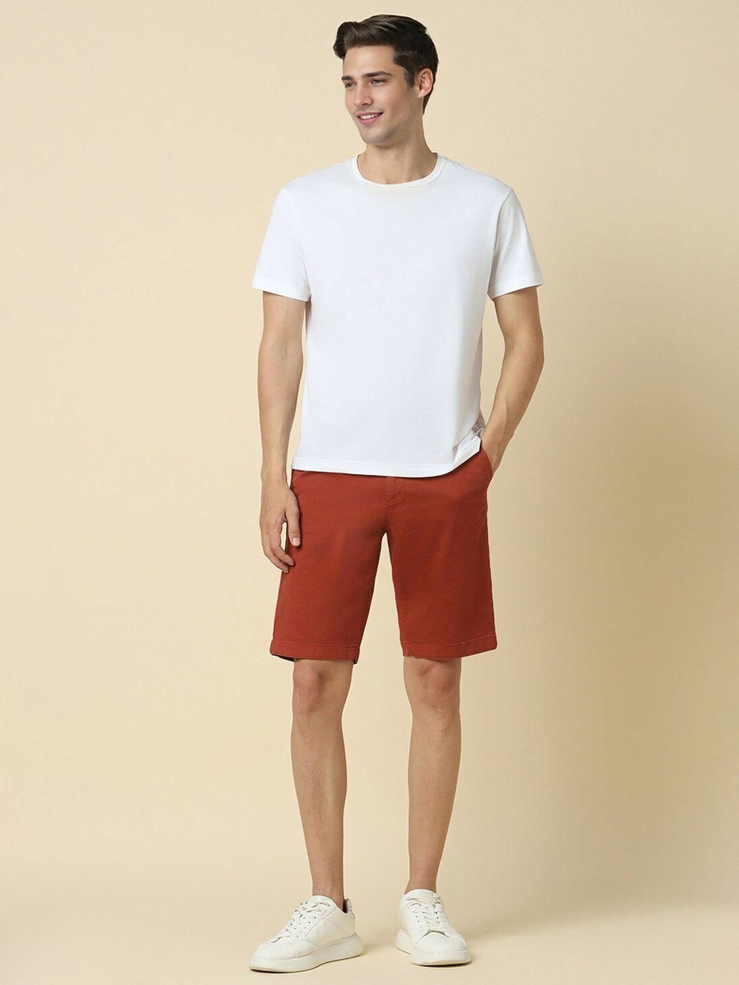 Allen Solly Red Cotton Regular Fit Shorts
