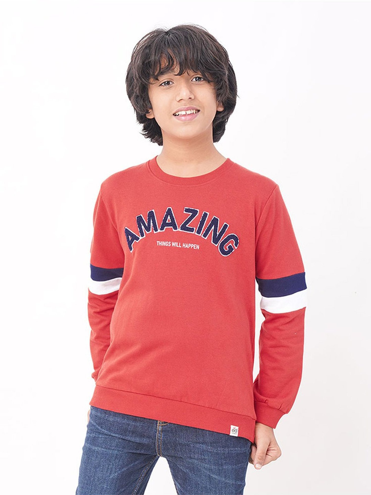 Edheads Kids Red Cotton Applique Full Sleeves Sweatshirt