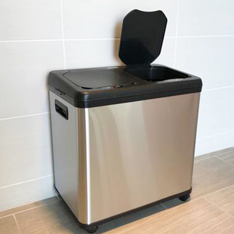 iTouchless Rolling Sensor Kitchen Trash Can & Recycle Bin with Wheels 16 Gallon Silver Stainless Steel