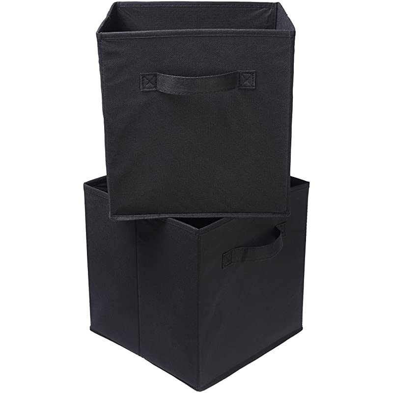 Basics Collapsible Fabric Storage Cubes Organizer with Handles, Black - Pack of 6