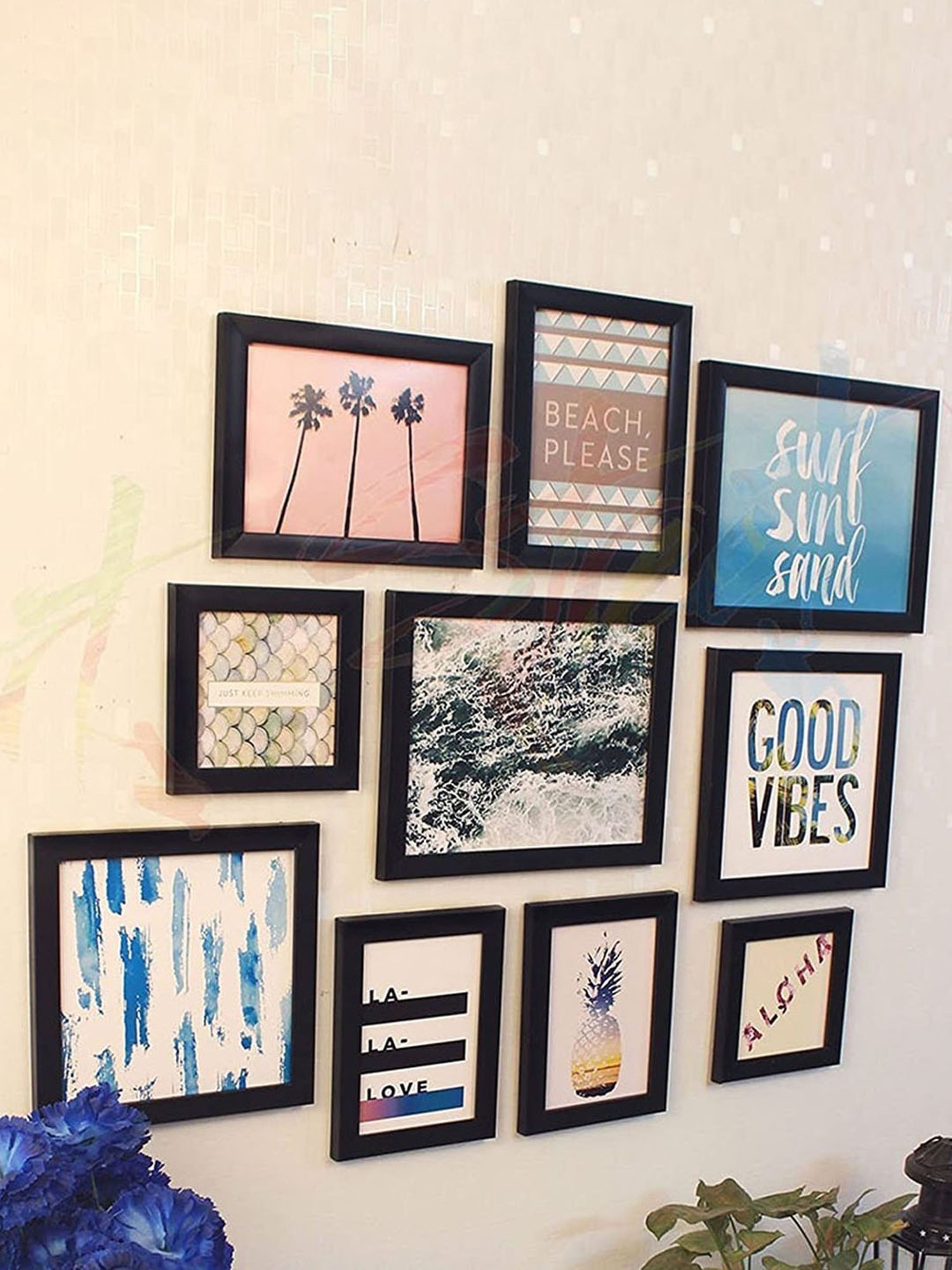 Art Street Black Engineered Wood I SEA You Quotes Framed Wall Poster - Set of 10