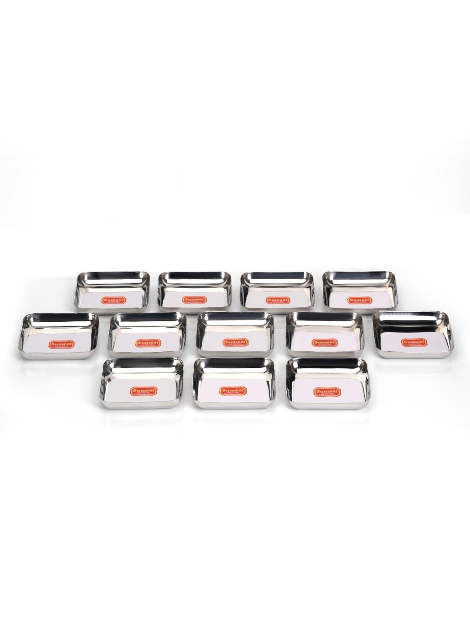 Sumeet S.S. Small Square Shape Plate/Dessert Plate/Halwa Plate Set of 12pcs, 12.5cm dia, Silver