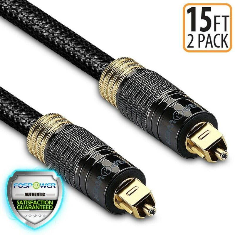 Largship 2x 15FT Gold Plated Nylon Braided Digital Optical Audio Toslink Cable