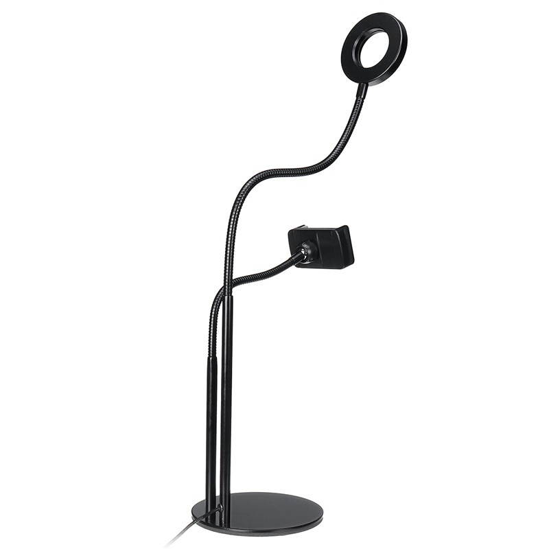 Universal Live Stream Fill Light Desktop Phone Holder Selfile Stand for iPhone Mobile Phone White