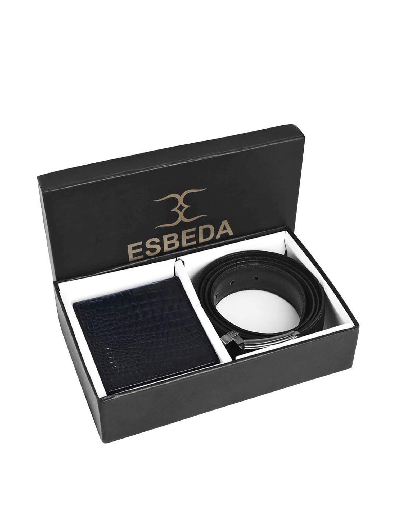 Esbeda Black Casual Leather Bi-Fold Wallet with Belt for Men