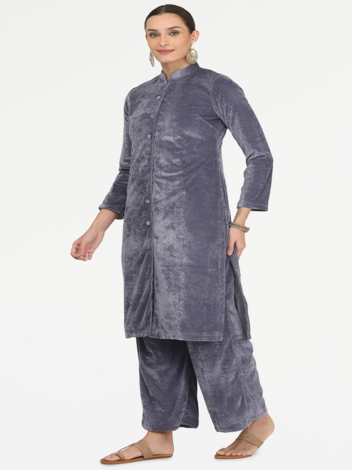 Kaanchie Nanggia Grey Velvet Jacket with Pant