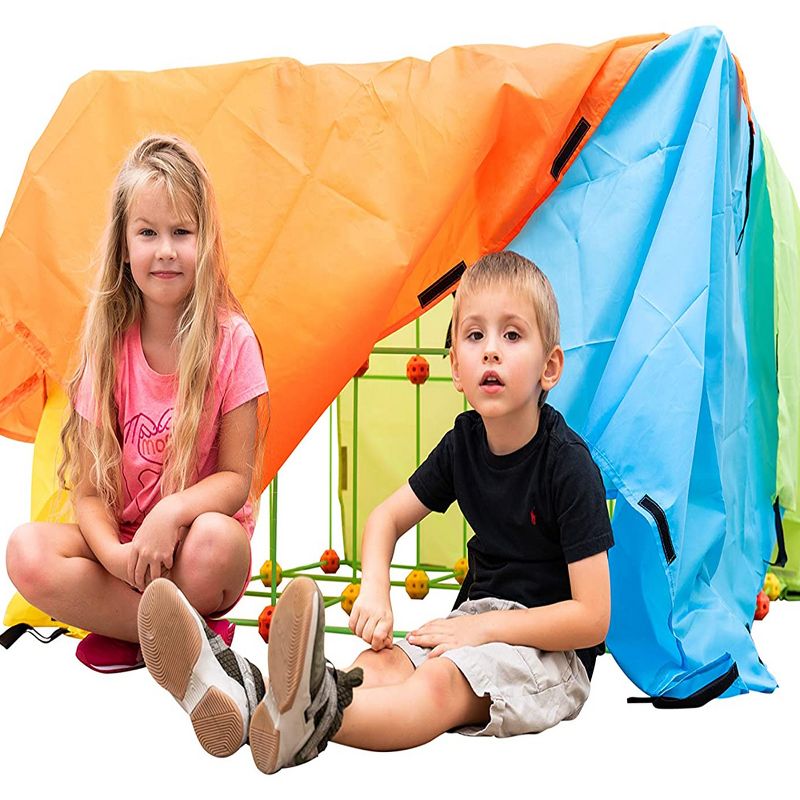 Funphix Glow in the Dark Jumbo Indoor and Outdoor Fort Building Construction Toy Play Kit with Poles, Balls, and 4 Long Sheets, 154 pieces