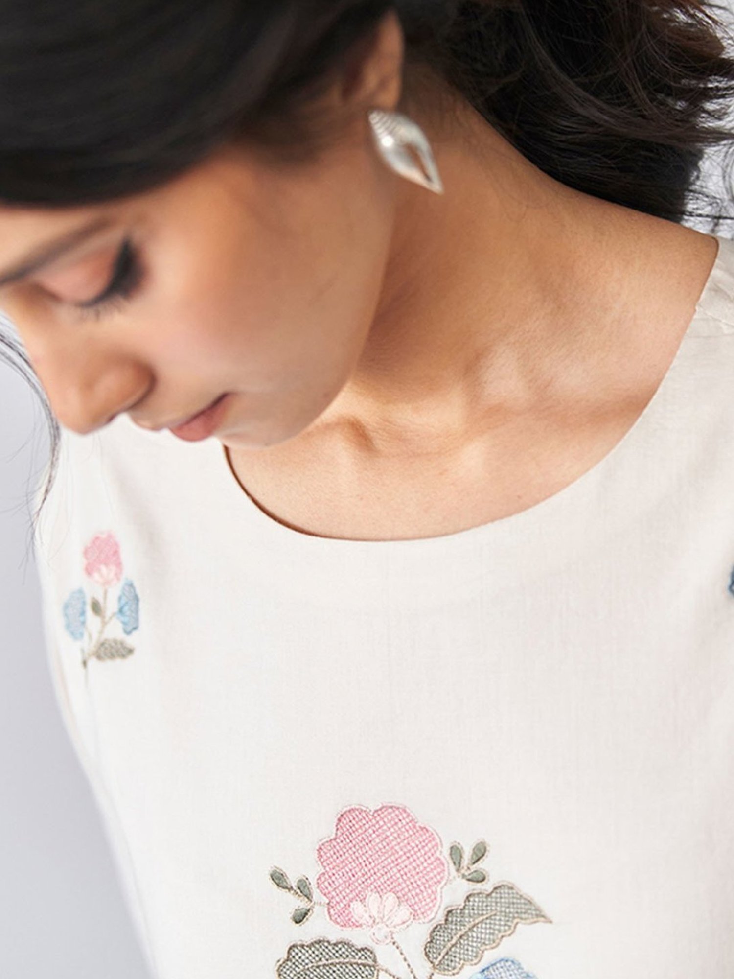 Ganga Fashions Beige Embroidered Cotton Kurta with Printed Salwar