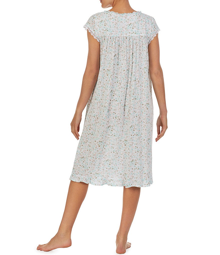 Miss Elaine Petite Silky Knit Square Neck Short Sleeve Checked Print Short Nightgown