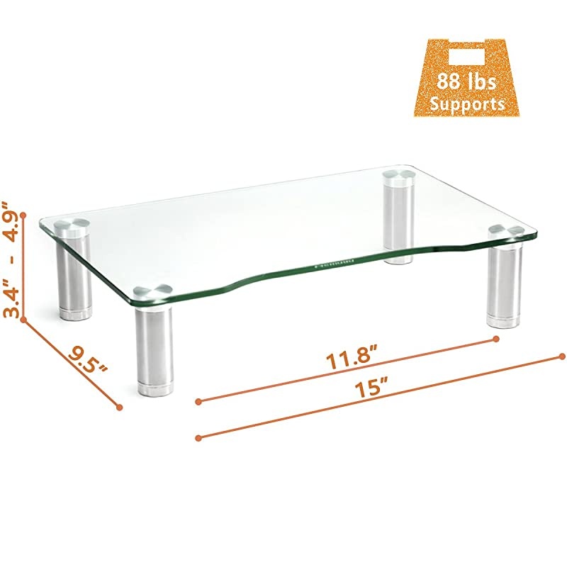 Tempered Glass Computer Monitor Riser with Height Adjustable Multi Media Desktop Stand for Flat Screen LCD LED TV, Laptop/Notebook/Xbox One,HD01T-002