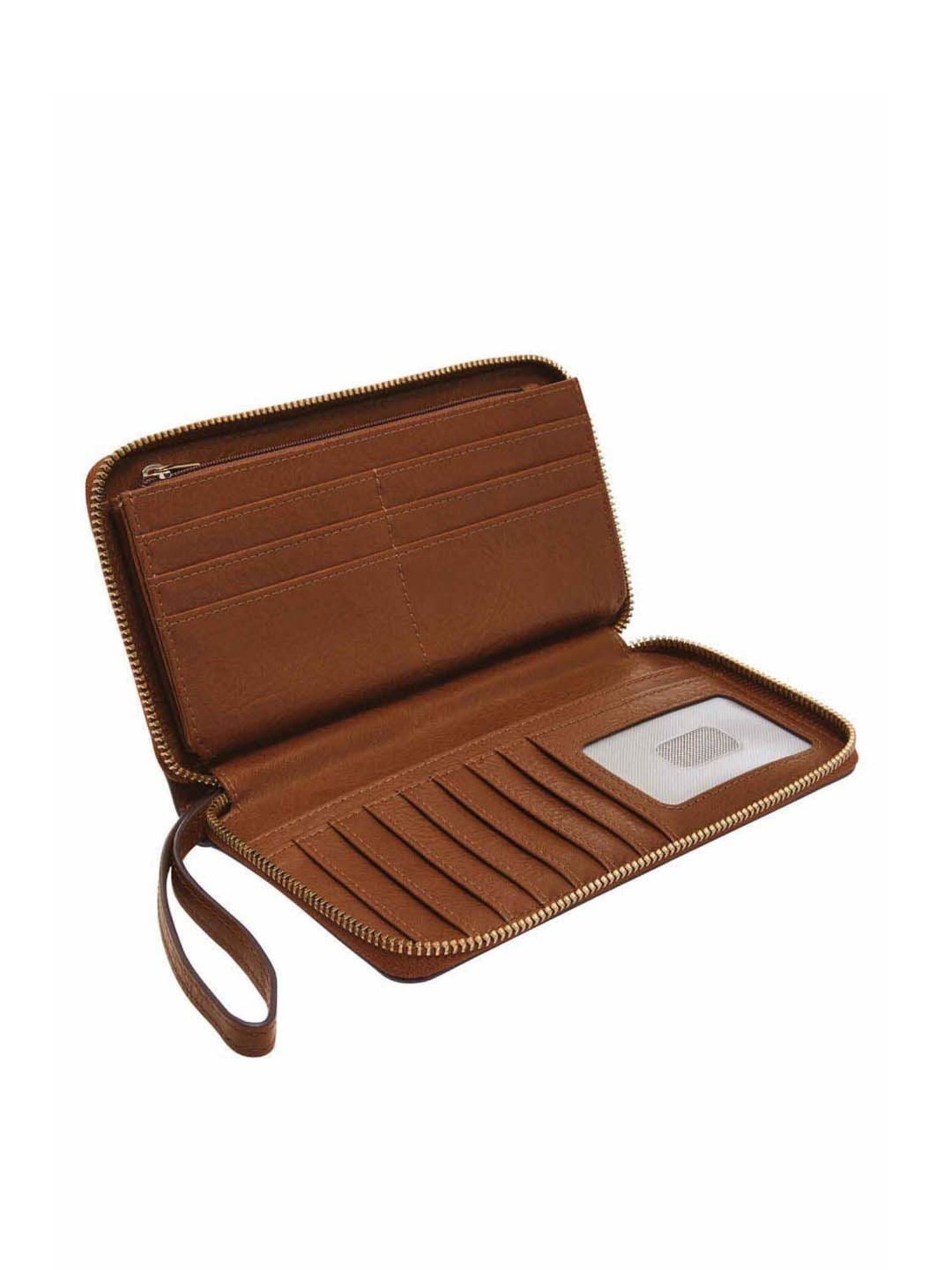 Fossil Liza Brown Solid Zip Around Wallet for Women