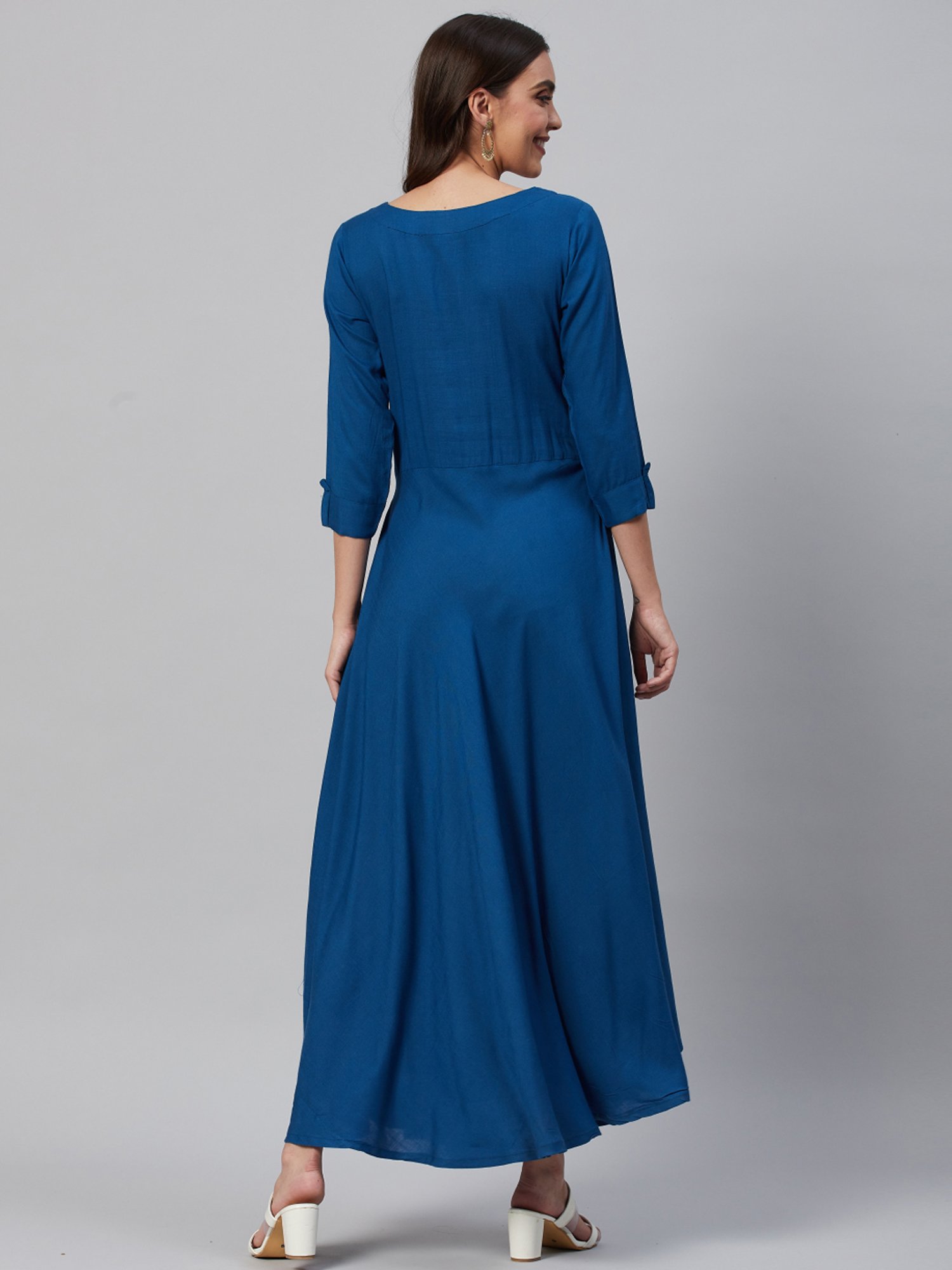 HIGHLIGHT FASHION EXPORT Teal Blue Embellished Maxi Dress