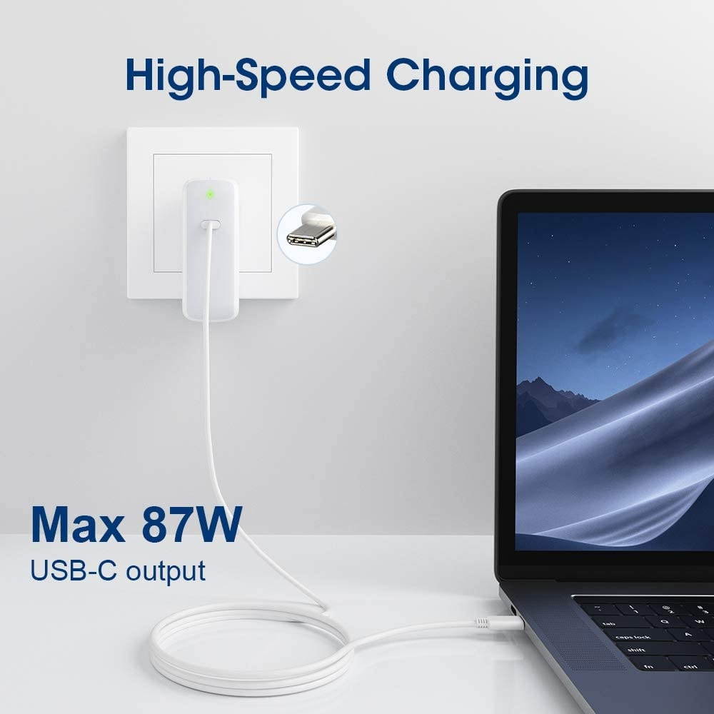 87W USB C Charger Power Adapter for MacBook Pro 15/13/16 Inch 2018 2020 MacBook Air MacBook 12 Inch 2020/2018 iPad Pro [LED Indicator] [6.6ft USB C to C Cable] [Fordable Plug]