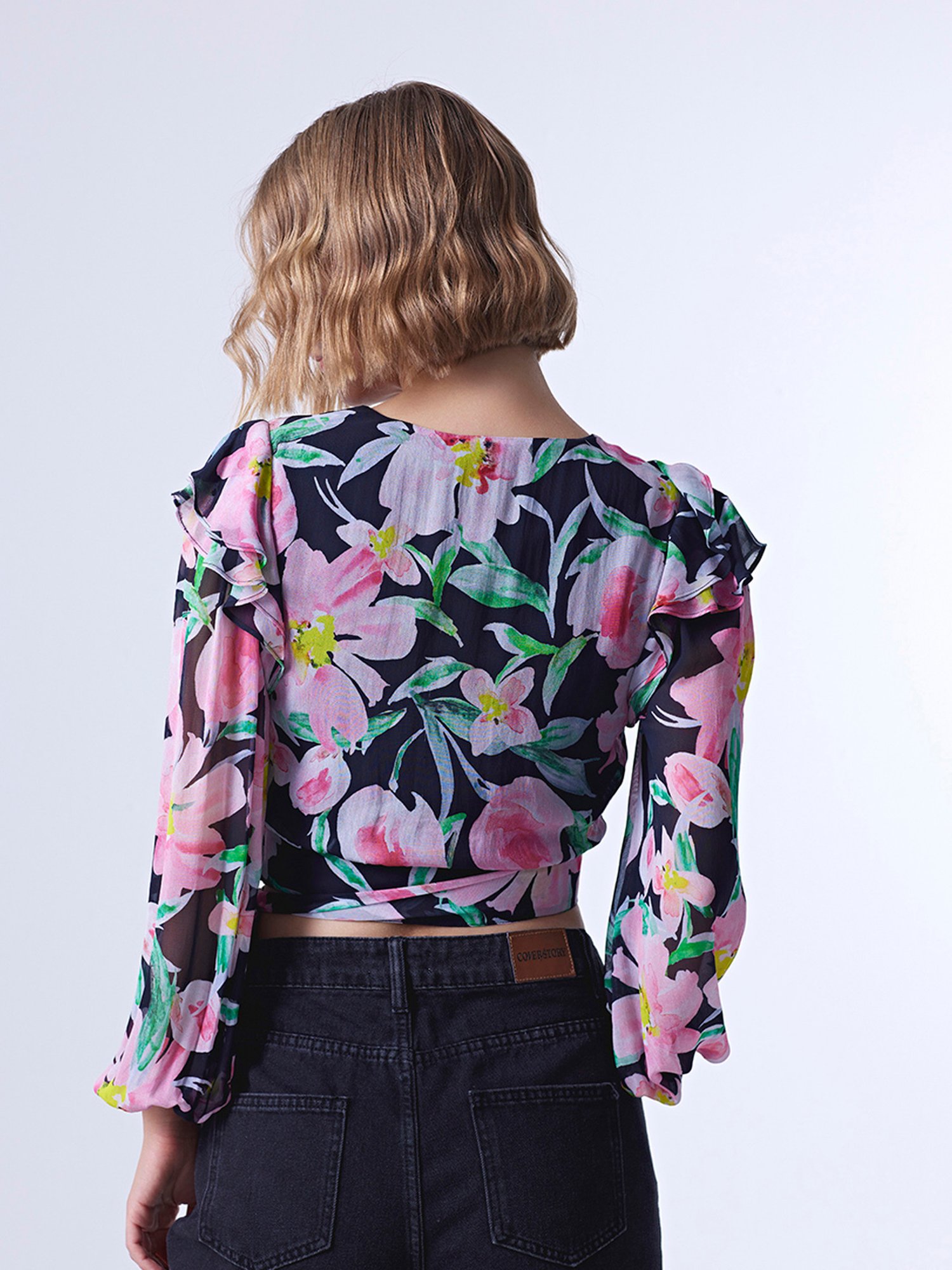 Cover Story Black & Pink Floral Print Crop Top