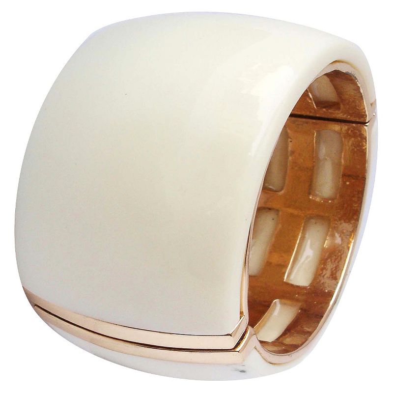 Zirconite Wide Bangle with Gold Trim - Ivory