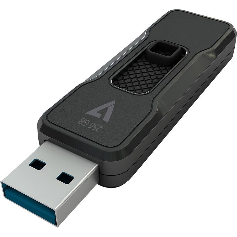 V7 256GB USB 3.1 Flash Drive - With Retractable USB Connector - 256 GB - USB 3.1 - 120 MB/s Read Speed - 25 MB/s Write Speed - Black - 5 Year Warranty