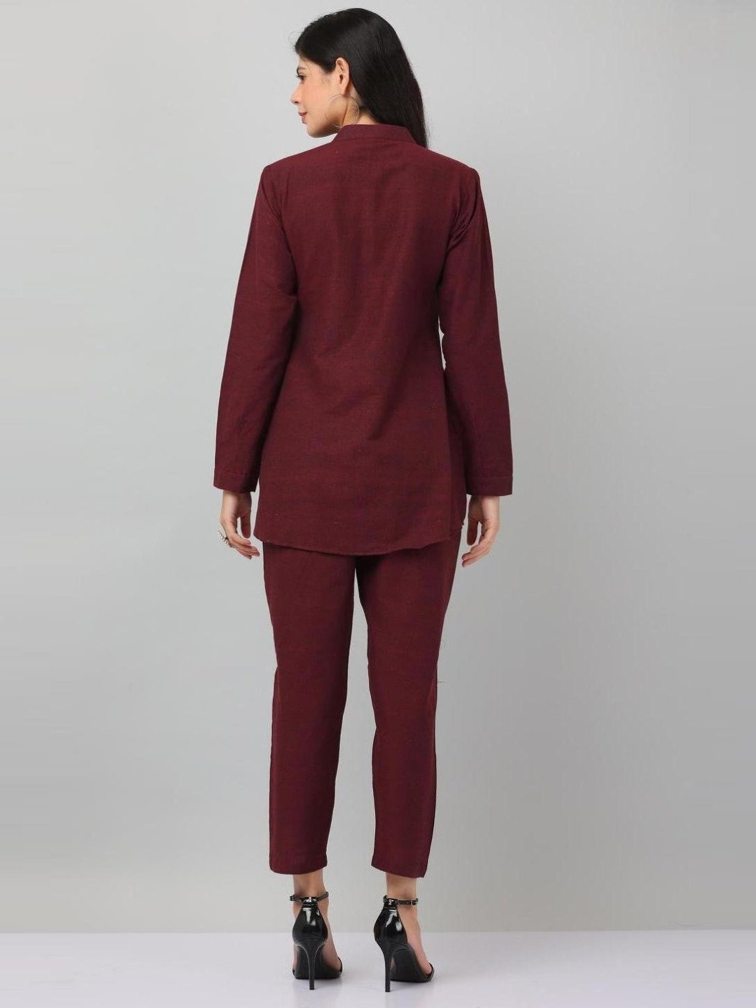 Kaanchie Nanggia Maroon Causal Wear Shirt and Pant Set