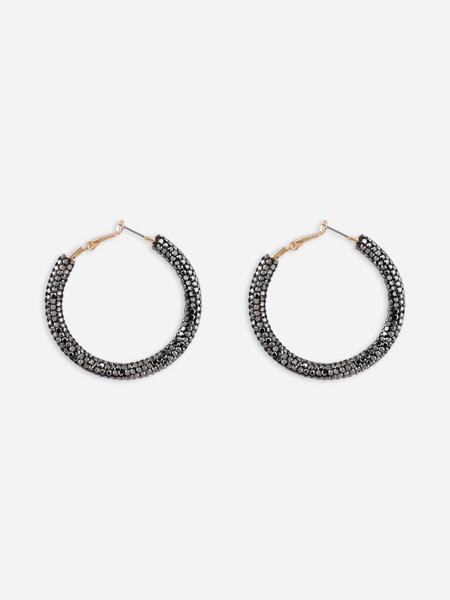 ToniQ Beautiful Black Gold Plated Beads Party Wear Hoop Earring For Women