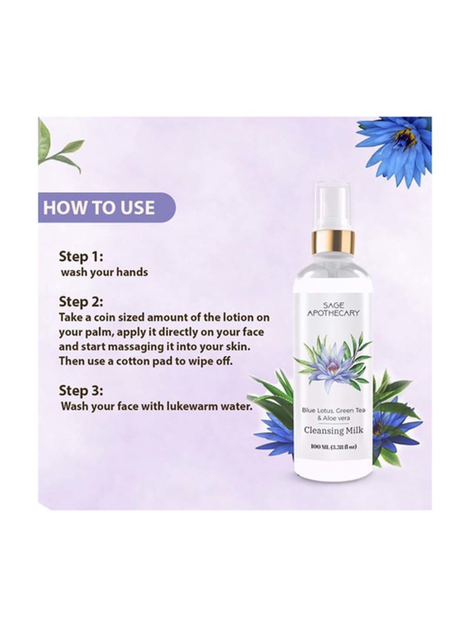 Sage Apothecary Blue Lotus Green Tea & Aloe Vera Cleansing Milk - 100 ml