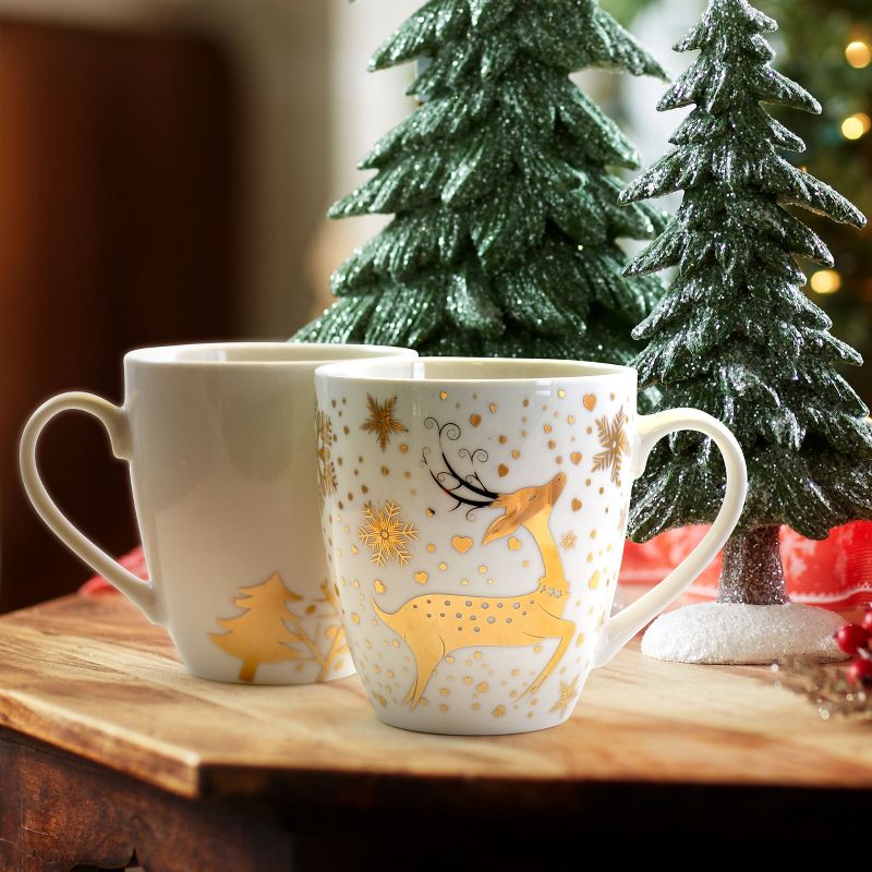 Gibson Home 4 Piece Holiday Gold 20 Ounce Fine Ceramic Mug Set with Assorted Designs