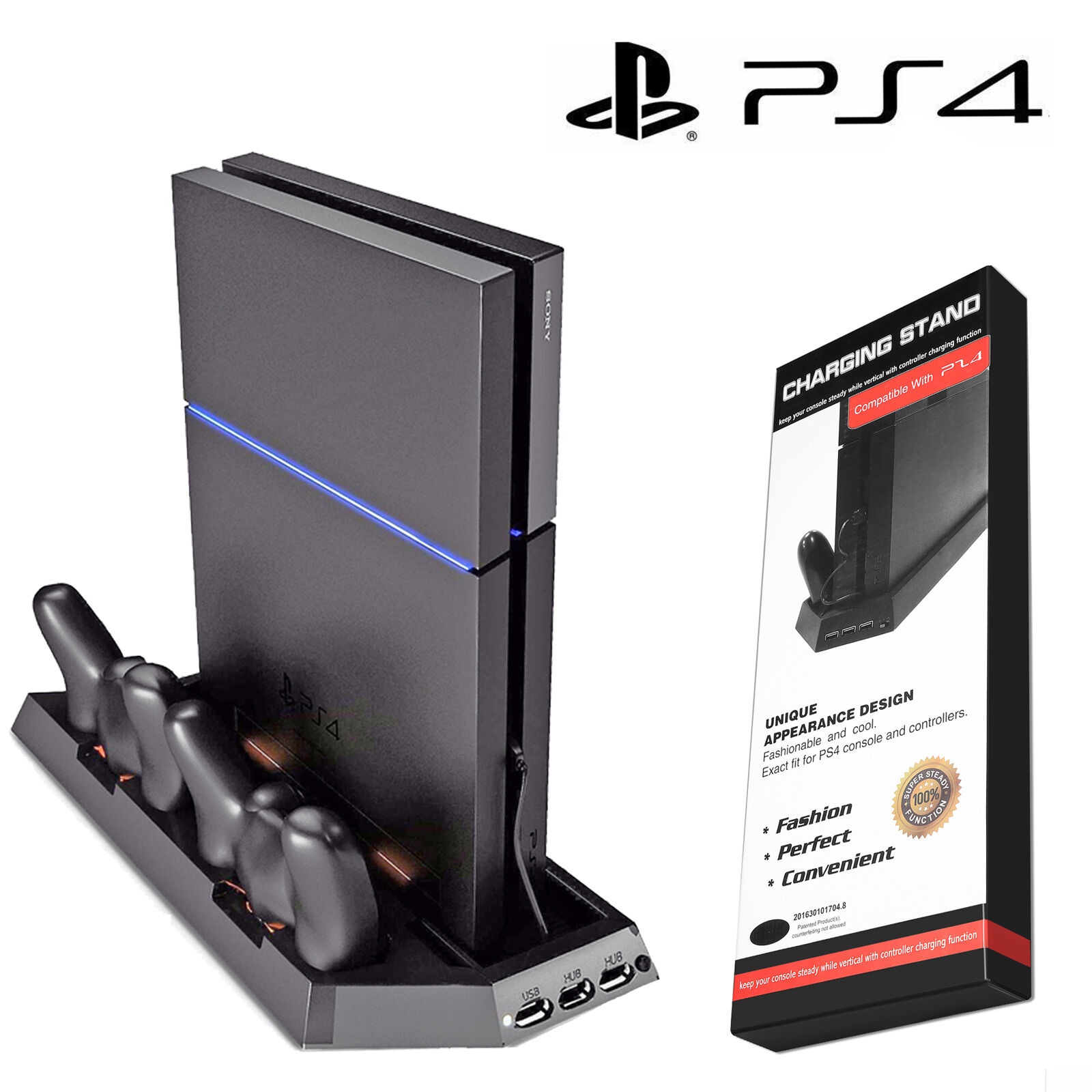 PS4 Cooling Ston Vertical Stand with 2 Controller Charging Dock PlaySton 4