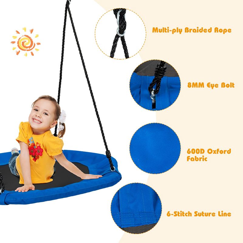 Costway 37 in Hexagon Tree Swing with Adjustable Hanging Ropes Blue