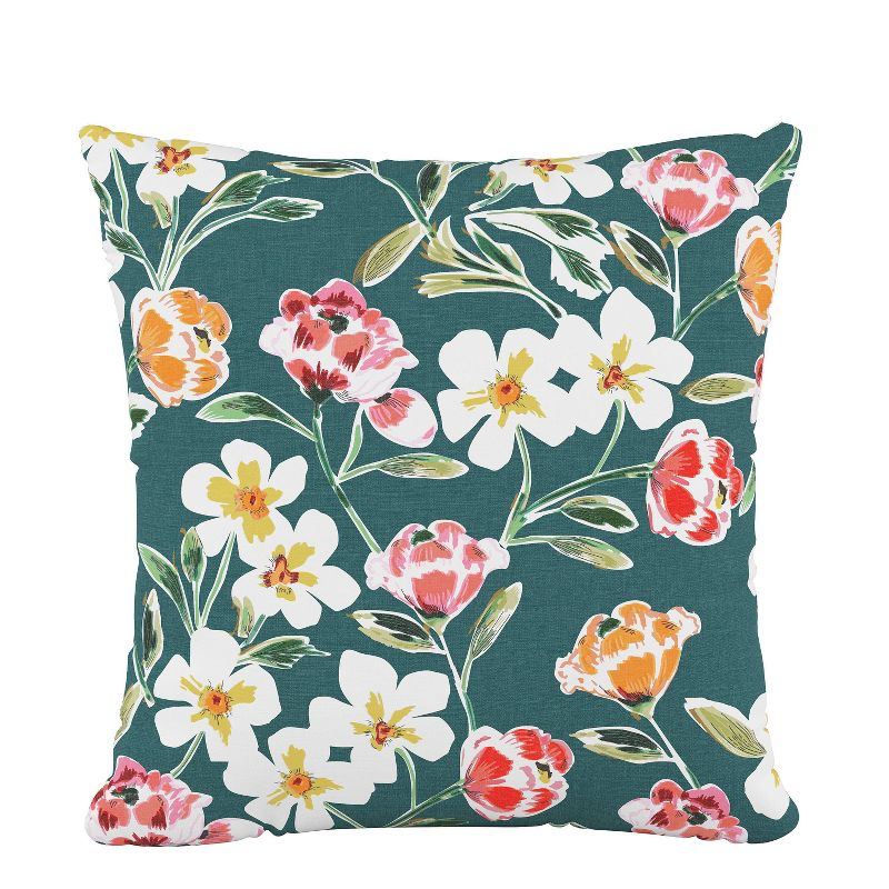 18"x18" Polyester Summer Floral Square Throw Pillow Green - Skyline Furniture