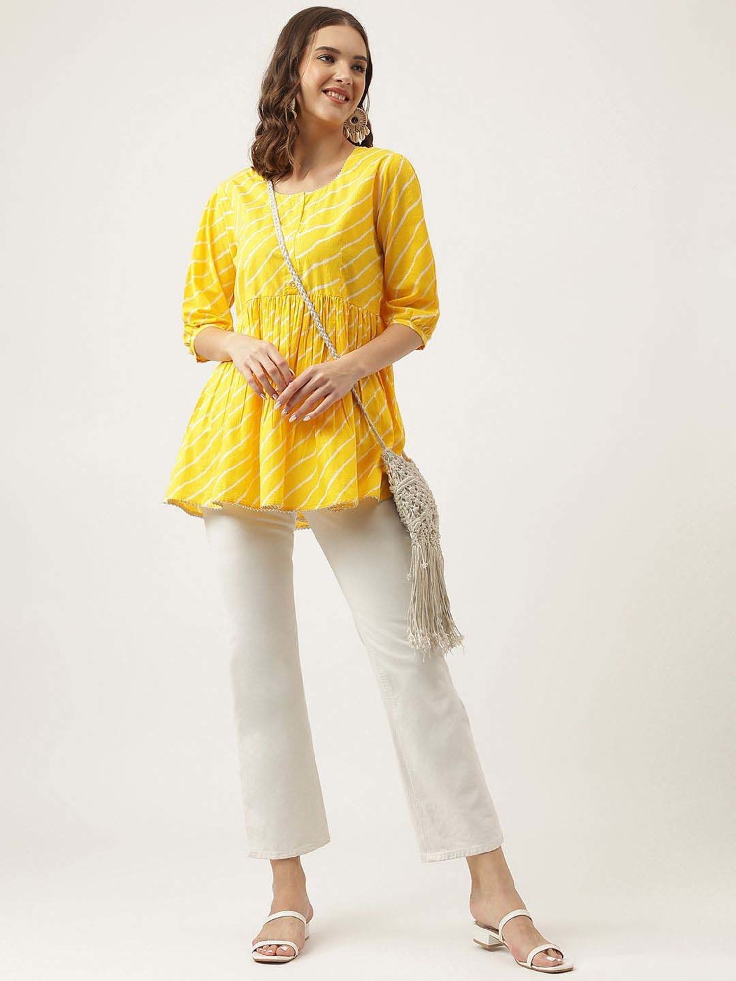 Divena Mustard Cotton Striped Top