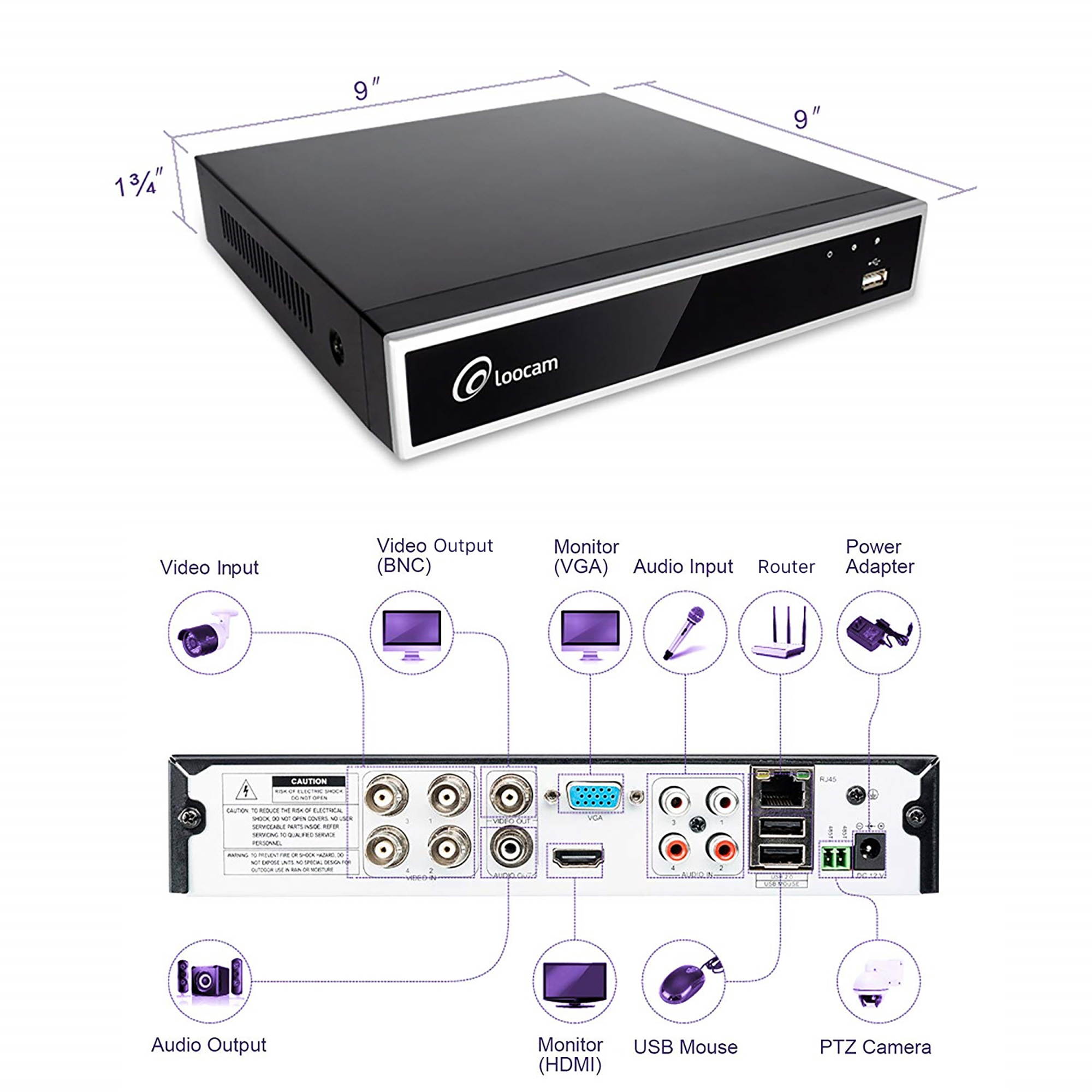 Loocam Full 1080p HD 4 Channel Security DVR Recorder, H.264 Hybrid 4-in-1 TVI DVR Surveillance System(Analog/AHD/TVI/CVI),Motion Detection,Mobile Remote Control,Email Alarm,with 1TB Hard Drive