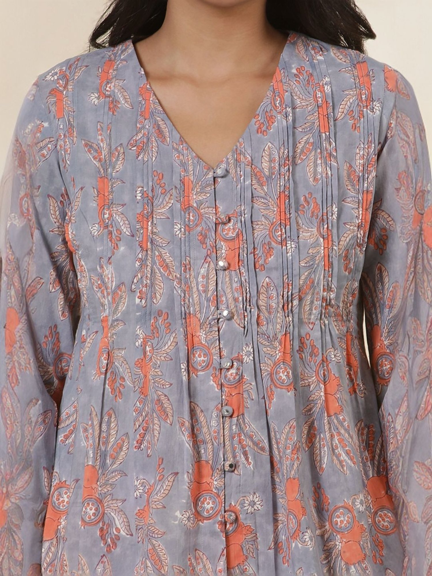 W Maximum Blue Cotton Printed Tunic
