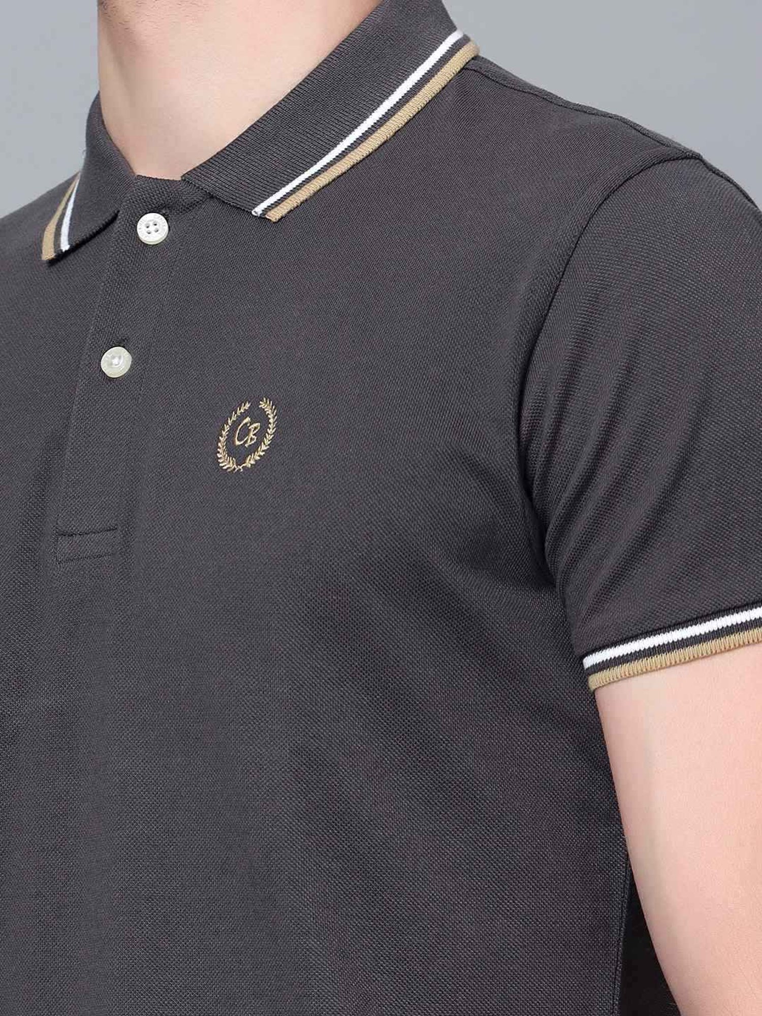 Cantabil Dark Grey Cotton Regular Fit Polo T-Shirt
