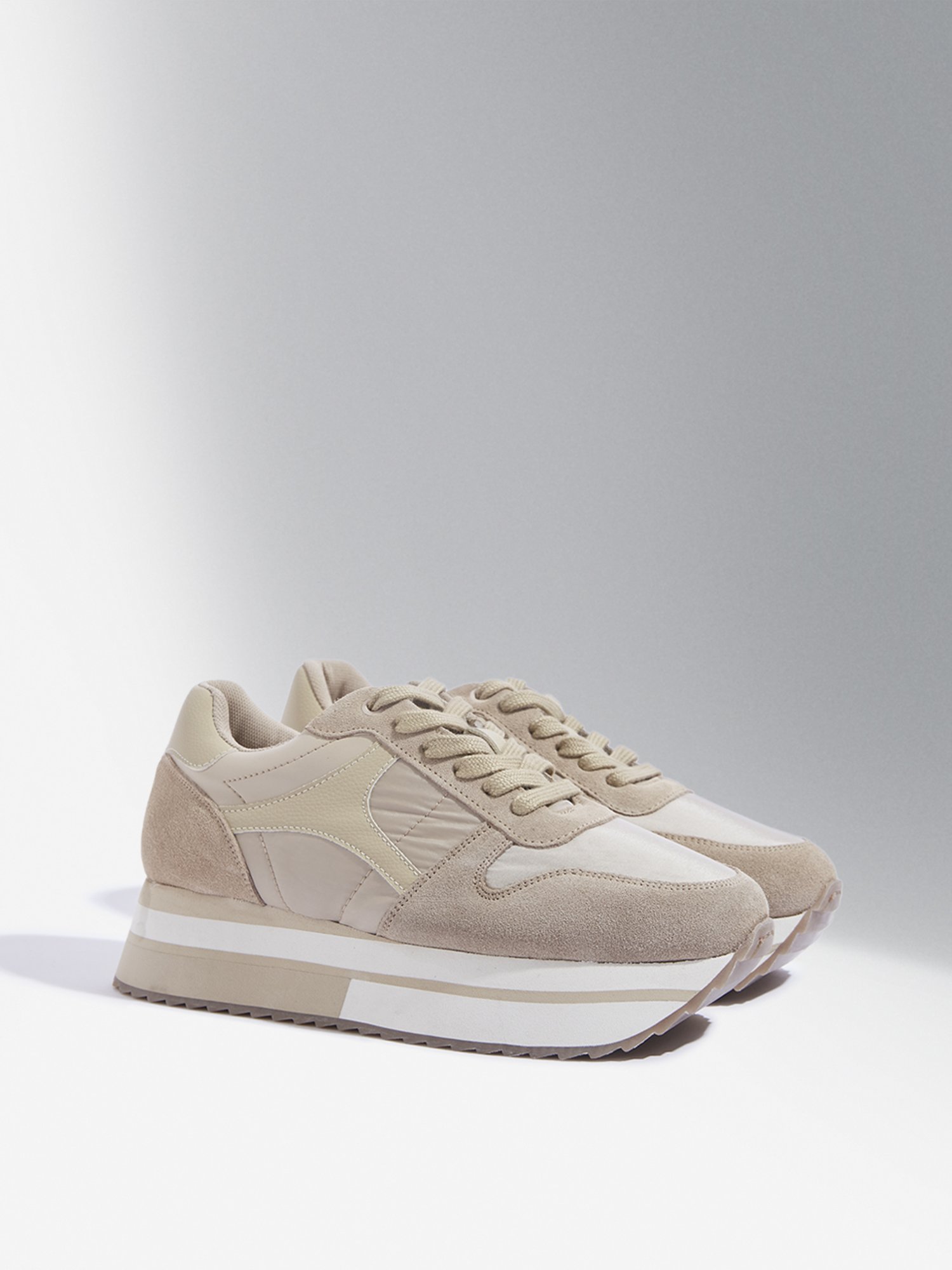 LUNA BLU by Westside Beige Platform Lace-Up Sneakers