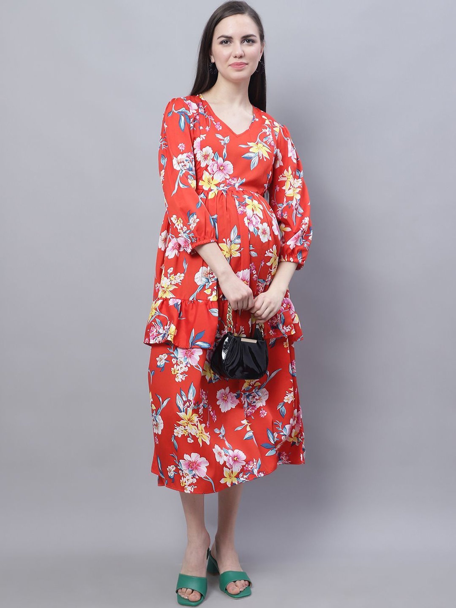 Moms Maternity Red Printed Dress