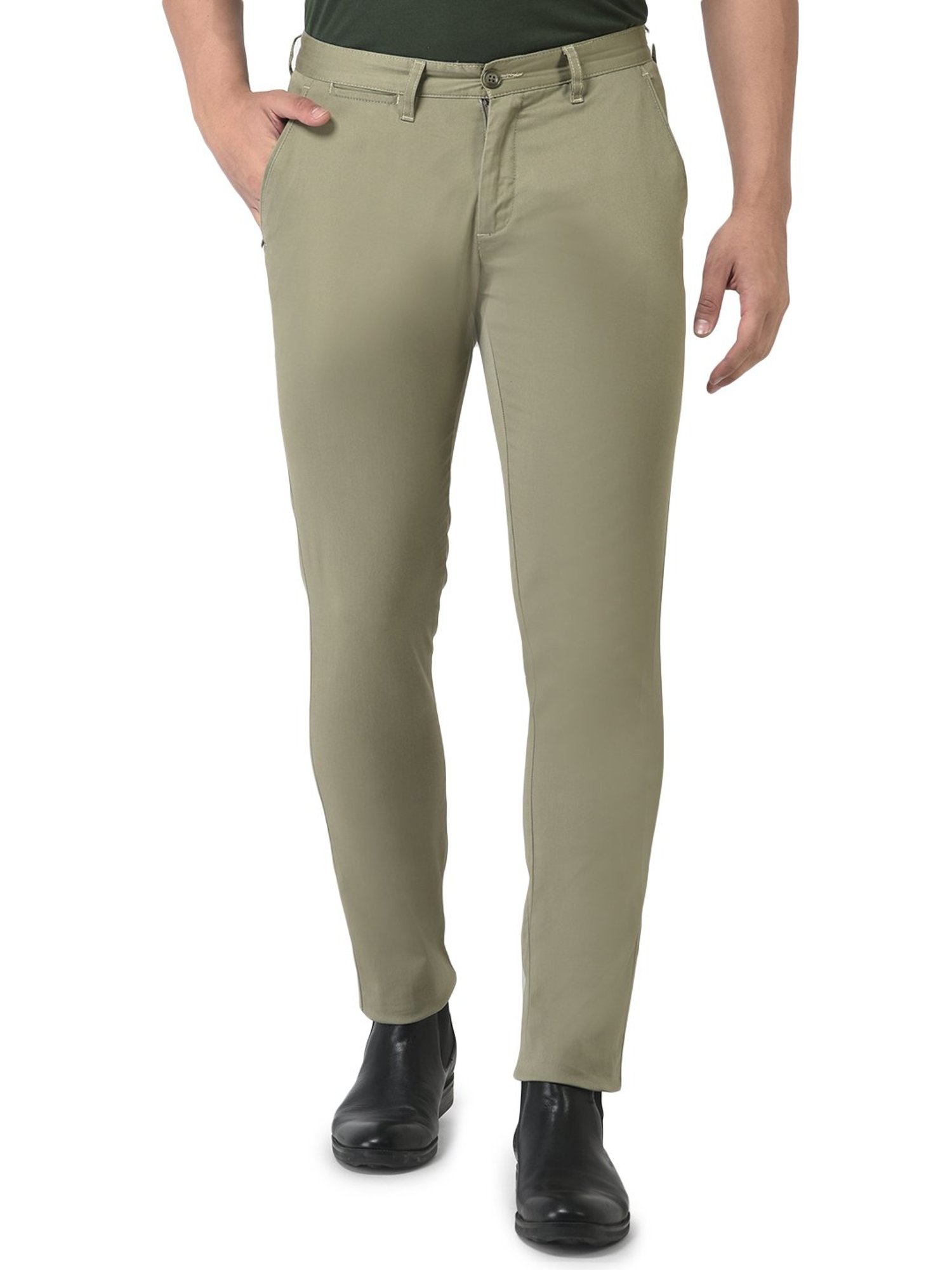 Woodland Light Olive Regular Fit Flat Front Trousers