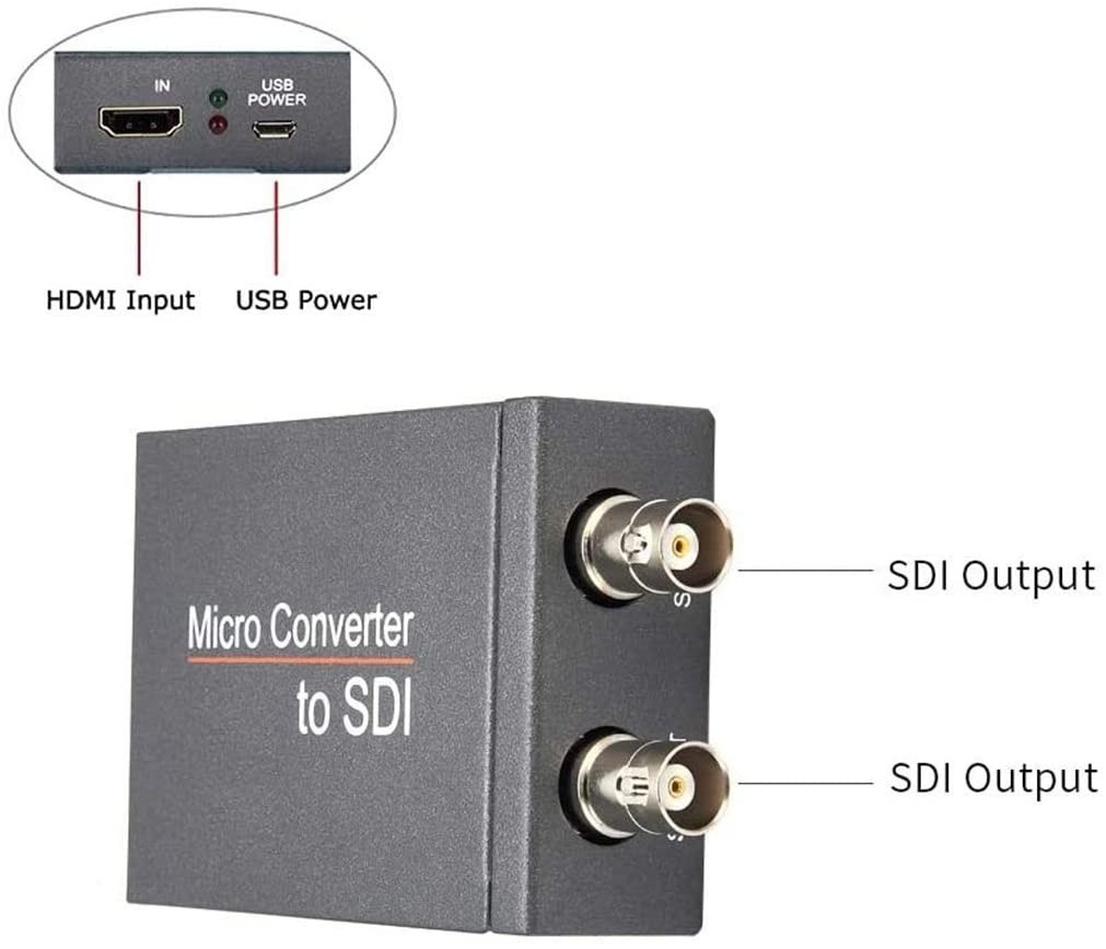 Kingjinglo HD-MI to SDI DC 5V 1080P HDMI-Compatible to 2CH SDI Converter with Audio 3G-SDI/HD-SDI Broadcast Adapter
