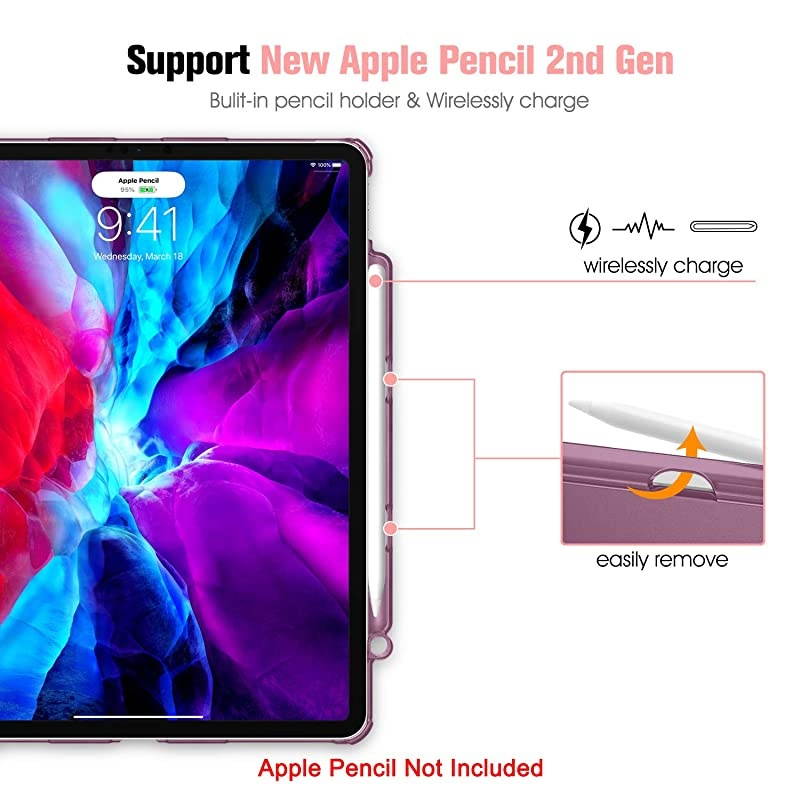 SlimShell Case for iPad Pro 12.9" 4th & 3rd Generation 2020/2018 with Pencil Holder - Lightweight Cover Translucent Frosted Stand Hard Back, Auto Wake/Sleep (Purple)